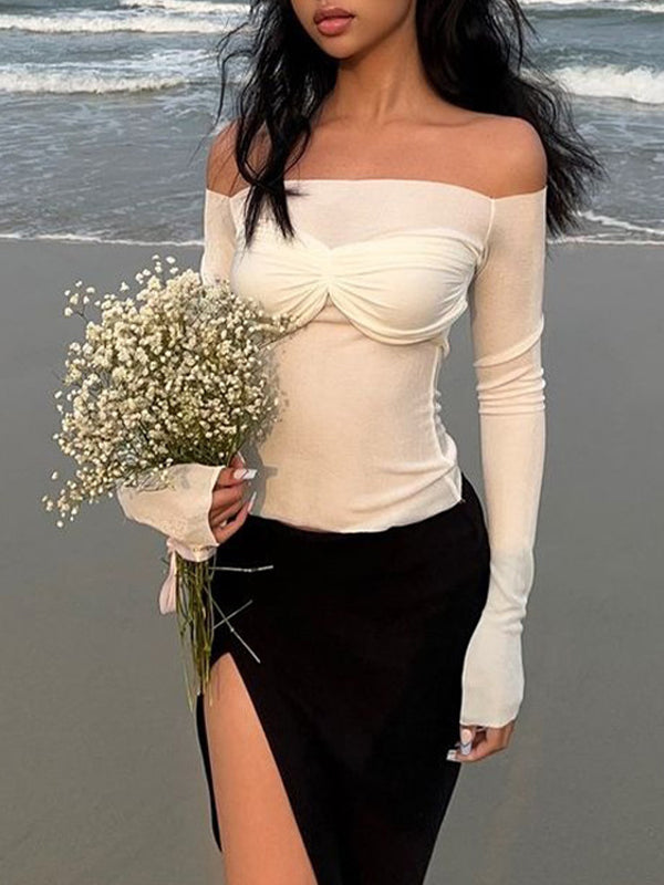 Plain Off Shoulder See Through T-Shirt