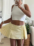 Lace Up Solid Pleated Mini Skirt