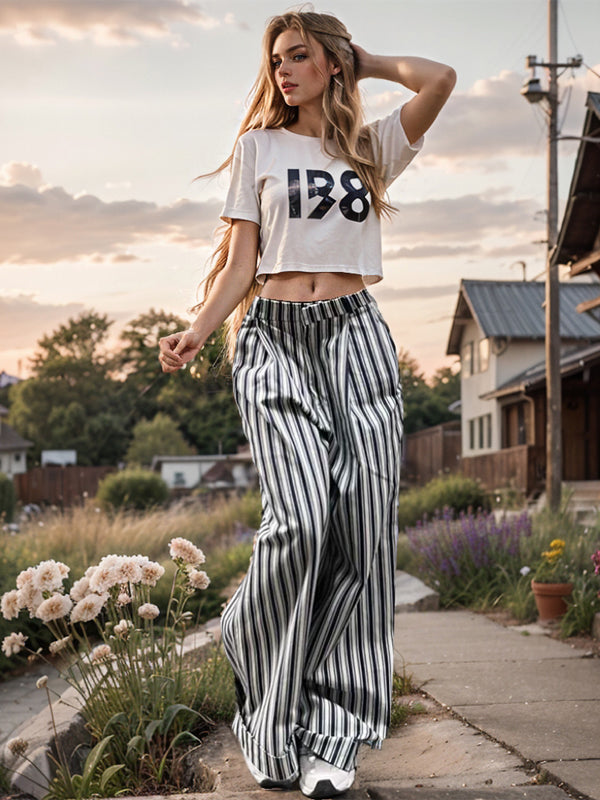 Vintage Striped Wide Leg Pants