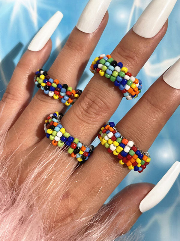 Colorful Beaded Knuckle Ring Set