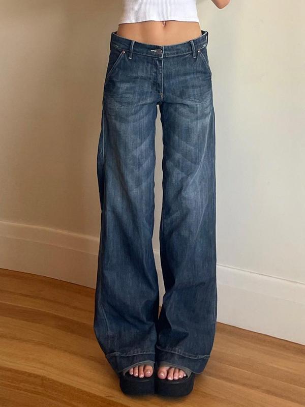 Low-rise Casual Gradient Straight Wide-leg Jeans