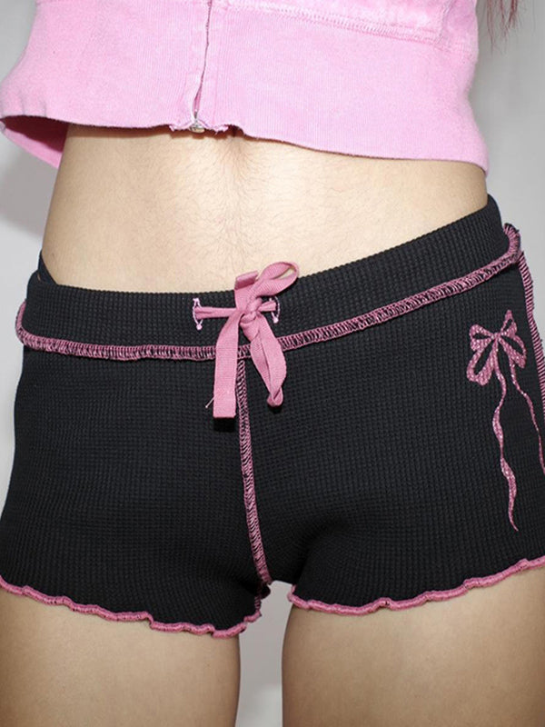 Contrast Stitching Bow Drawstring Shorts