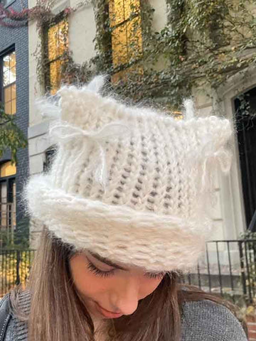 Cozy Bow Patchwork Solid Knitted Hat