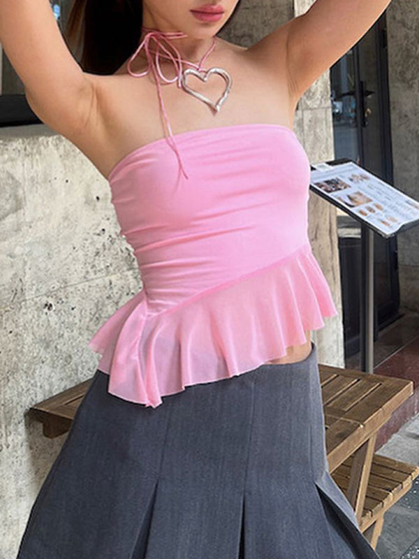 Strapless Asymmetric Hem Tube Top