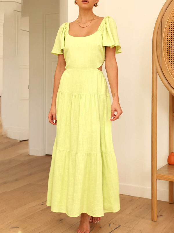 Plain Side Cut Out Tiered Maxi Dress