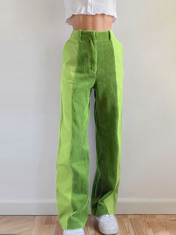 Corduroy Patchwork High Waist Casual Pants