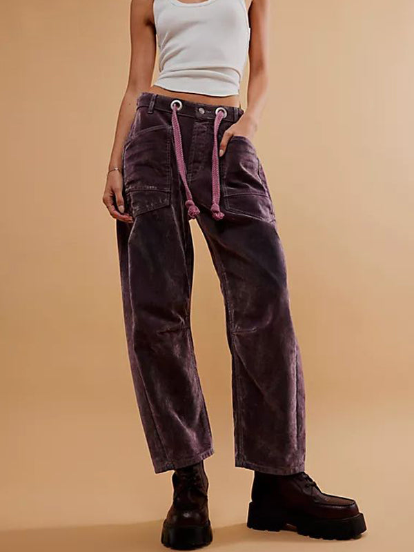 Solid Drawstring Elastic Waist Pants