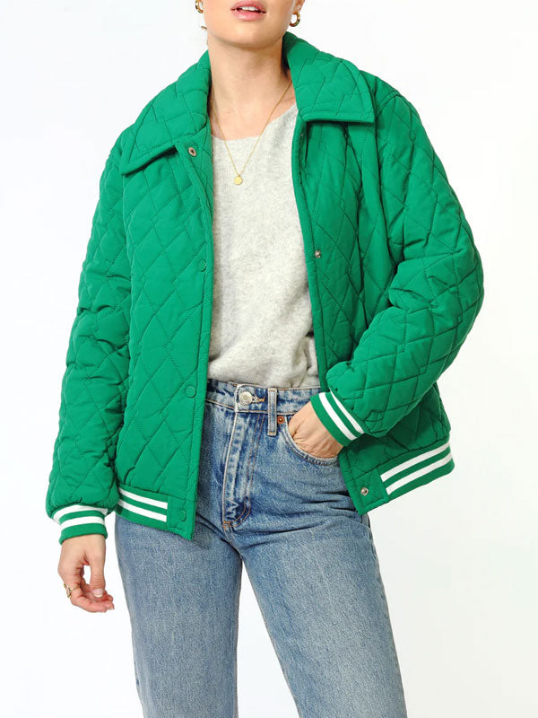 Contrast Stripe Quilted Bomber Jacket