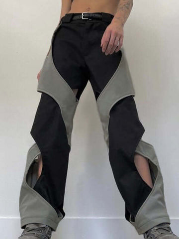 Color Block Cutout Hip Hop Pants