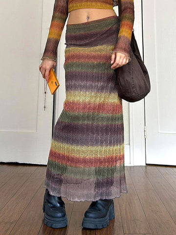 Street Striped Color Block Maxi Dress