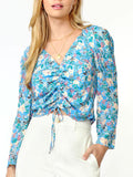 Ruched Front Floral Long Sleeve Blouse