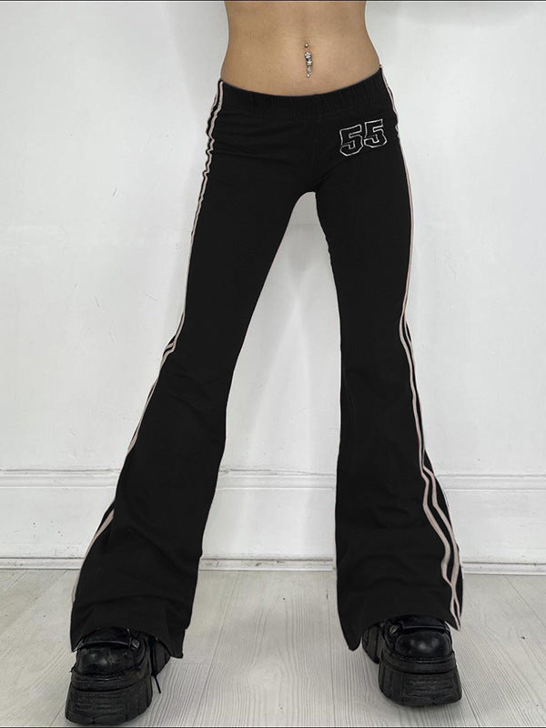 Number Contrast Trim Bell Pants