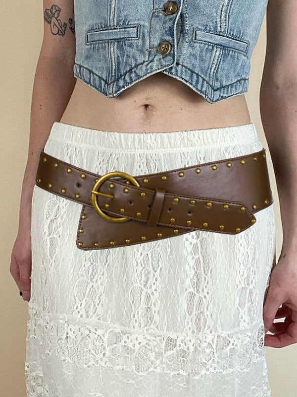 PU Studded Paneled Metal Buckle Belt