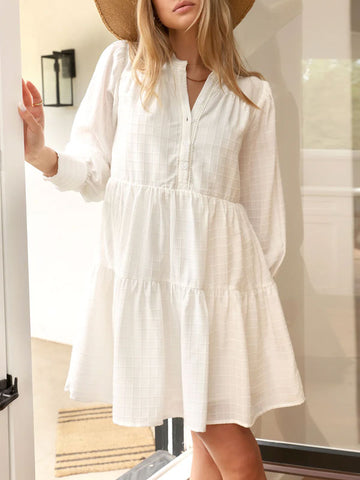 V Neck Windowpane Popover Mini Dress