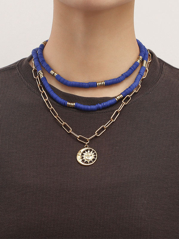 Sun Moon Multi Layered Smoky Pendant Necklace