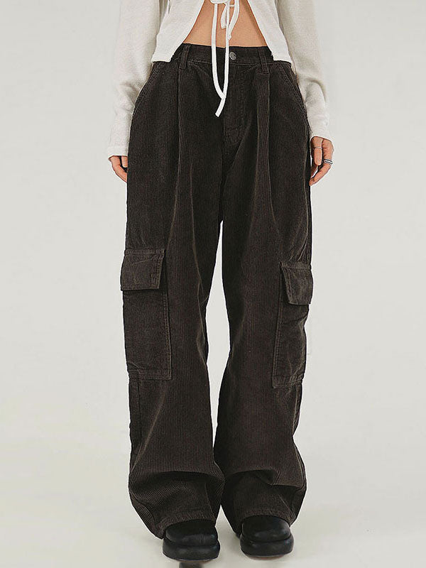 Solid Button Flap Pocket Cargo Pants