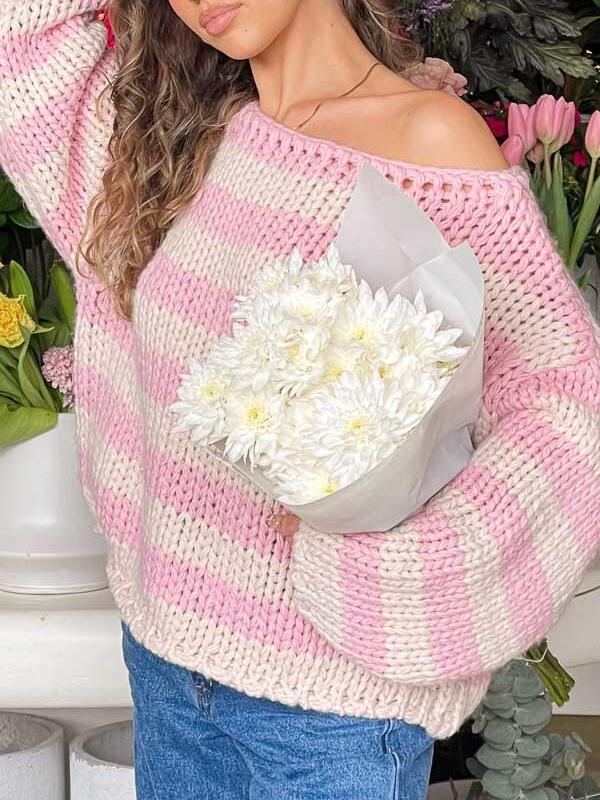 Sweet Boat-neck Loose Versatile Knitted Sweater