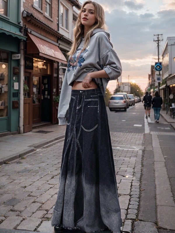 Vintage Gradient Mermaid Denim Skirt