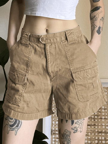 Solid Multi-Pocket Cargo Shorts