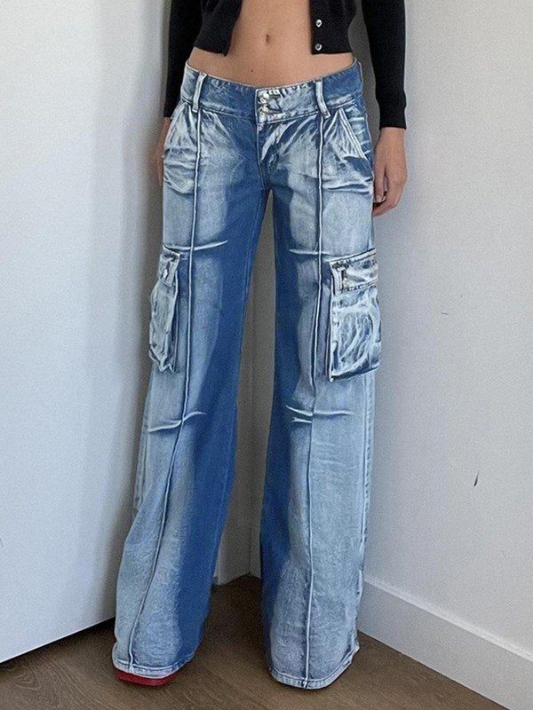 Vintage Washed Flap Pocket Cargo Jeans