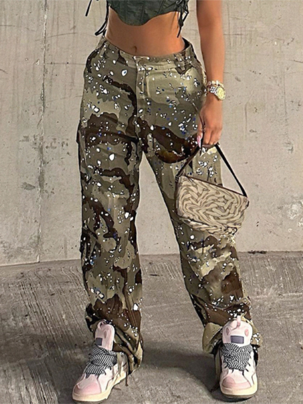 Zipper Camouflage Cargo Jeans Pants