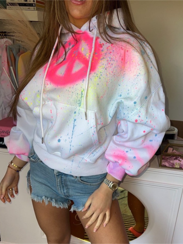 Graffiti Hooded Collar Color Block Top