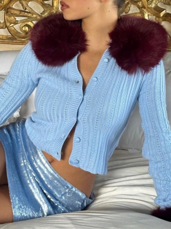 Detachable Faux Fur Collar Cardigan