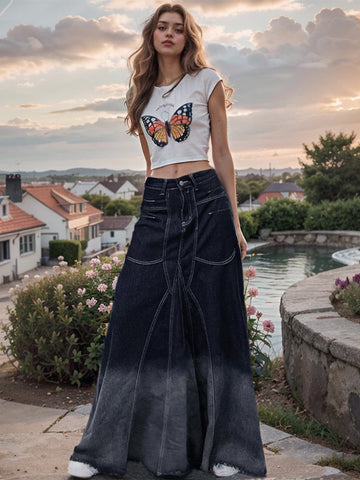 Vintage Gradient Mermaid Denim Skirt