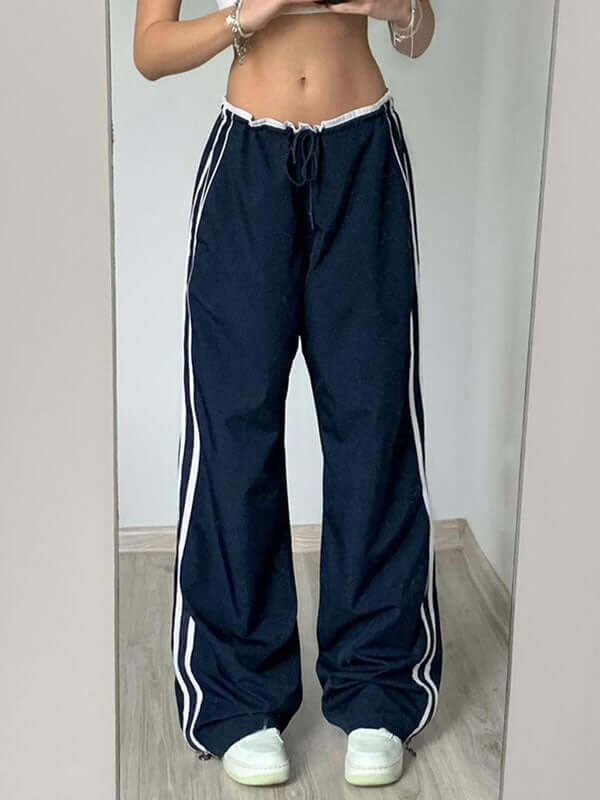 Street Fashion Striped Piping Baggy Sweatpants