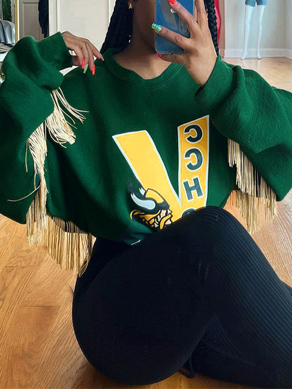 Fringe Round Neck Drawstring Sweatshirt