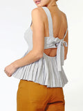 Tie Back Pleated Pinstripe Tank Top