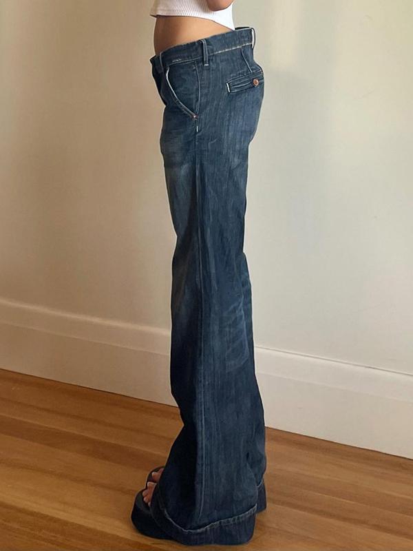 Low-rise Casual Gradient Straight Wide-leg Jeans