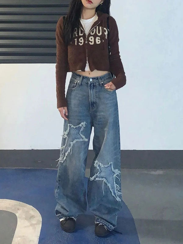 Star Patch Distressed Blue Boyfriend Jeans