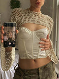 Stylish Long Sleeve Crochet Bolero Knit Top