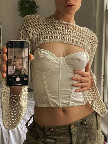 Stylish Long Sleeve Crochet Bolero Knit Top