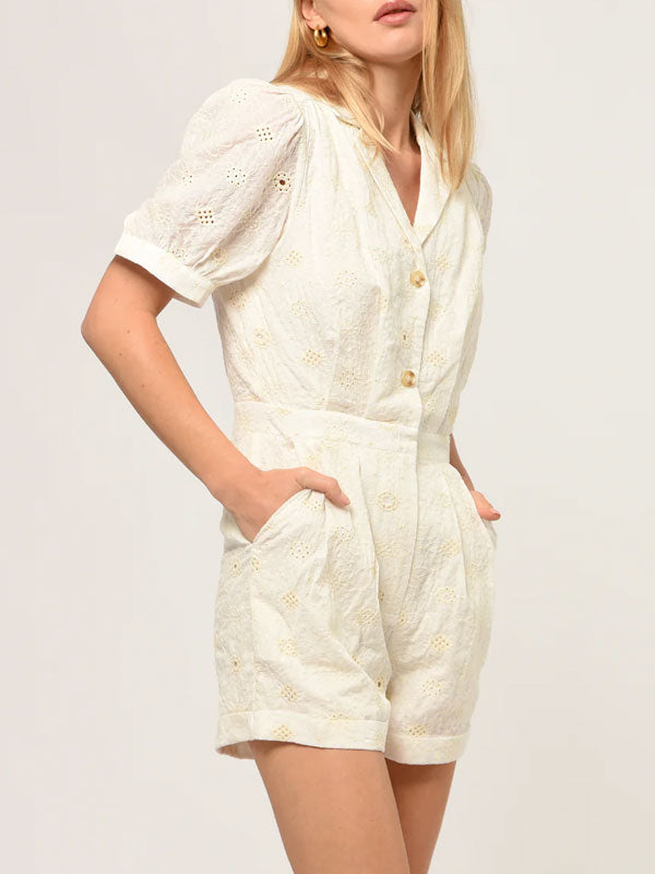 Plain Eyelet Embroidered Romper