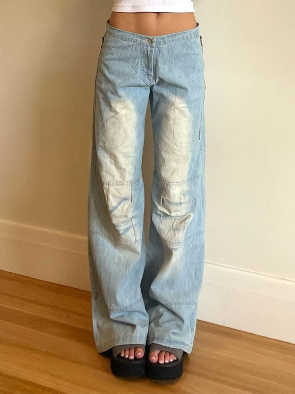 Light Washed Side Zipper Flared Jeans