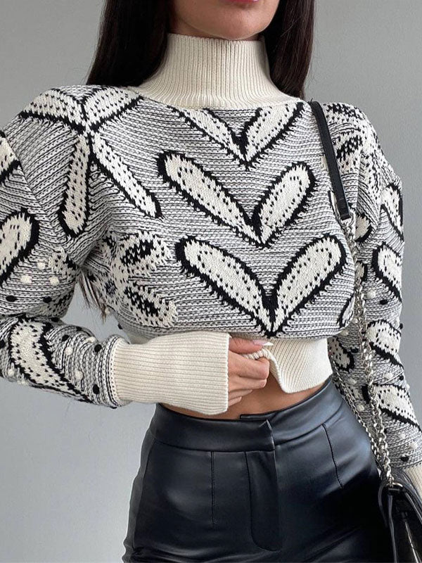 High Neck Abstract Print Sweaters