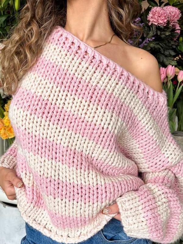 Sweet Boat-neck Loose Versatile Knitted Sweater