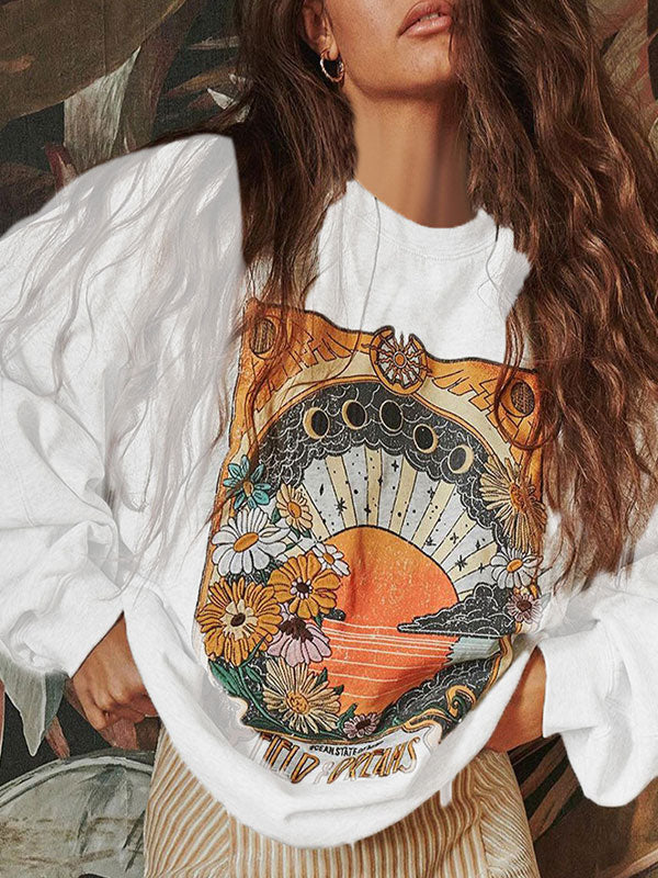 Vintage Printed Round Neck Sweatshirt