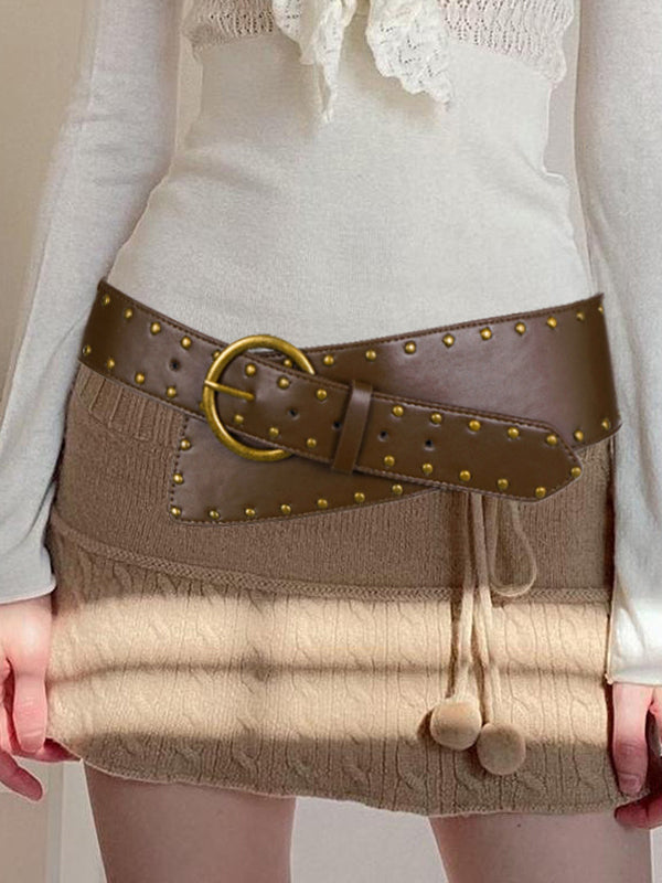 PU Studded Paneled Metal Buckle Belt