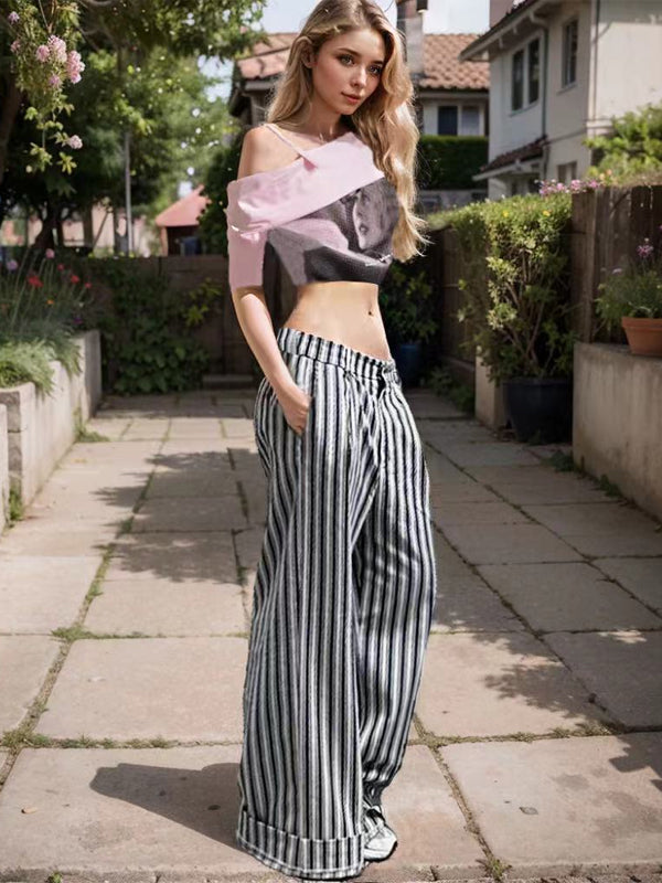 Vintage Striped Wide Leg Pants