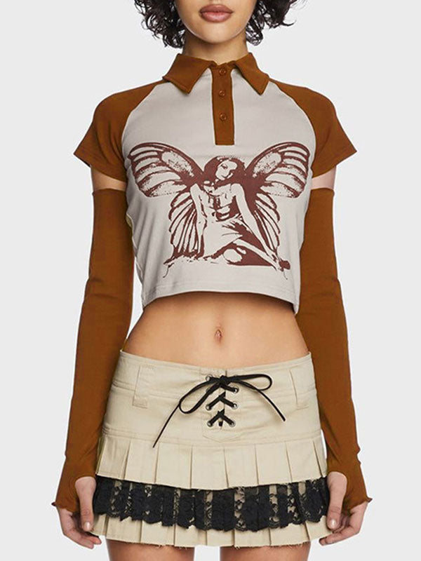 Butterfly Printed Color Block T-Shirt Set