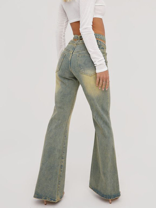 Gradient Rivet Button Flared Jeans