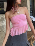 Strapless Asymmetric Hem Tube Top