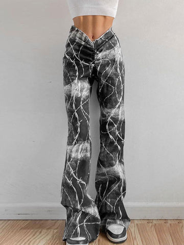 Design V-Waist Stripes Print Pants