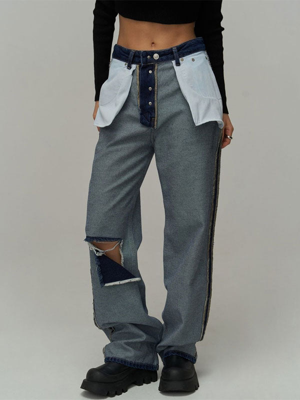 Broken Holes Patchwork Jeans