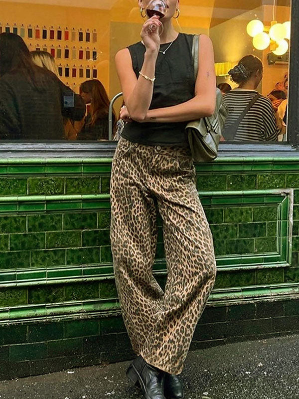 Vintage Zipper Leopard Printed Pants