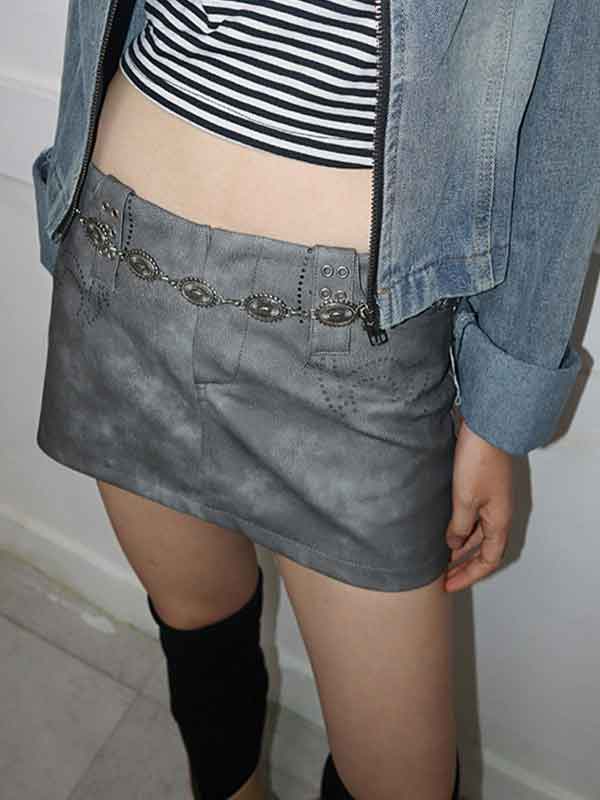 Vintage PU Zipper Bodycon Skirt