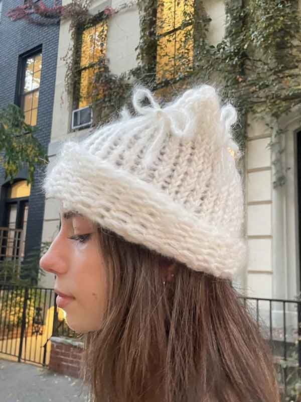 Cozy Bow Patchwork Solid Knitted Hat